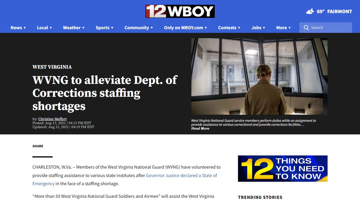 WVNG to help Dept. of Corrections staffing shortages